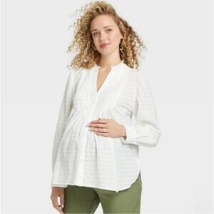 The Nines by Hatch Long Sleeve Pintuck Maternity Shirt White size XXL